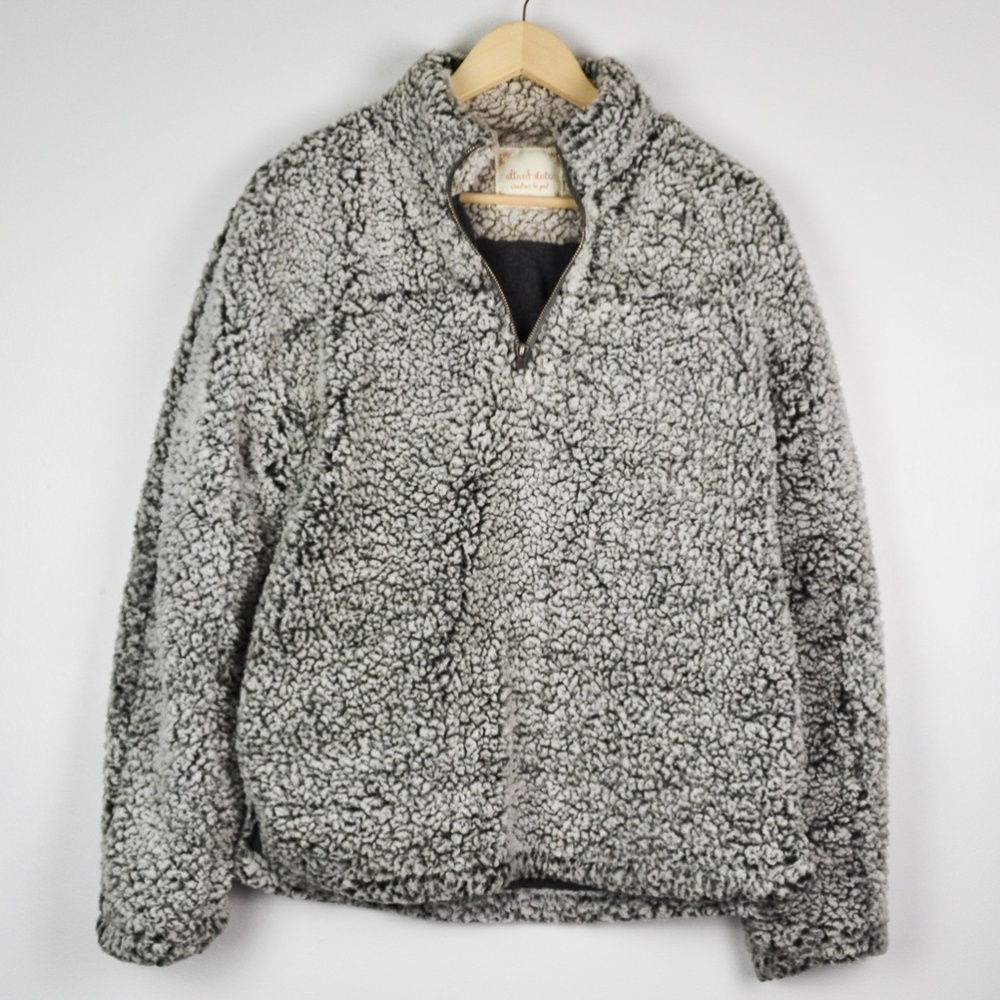 Altar'd State Grey Sherpa Quarter-Zip Pullover